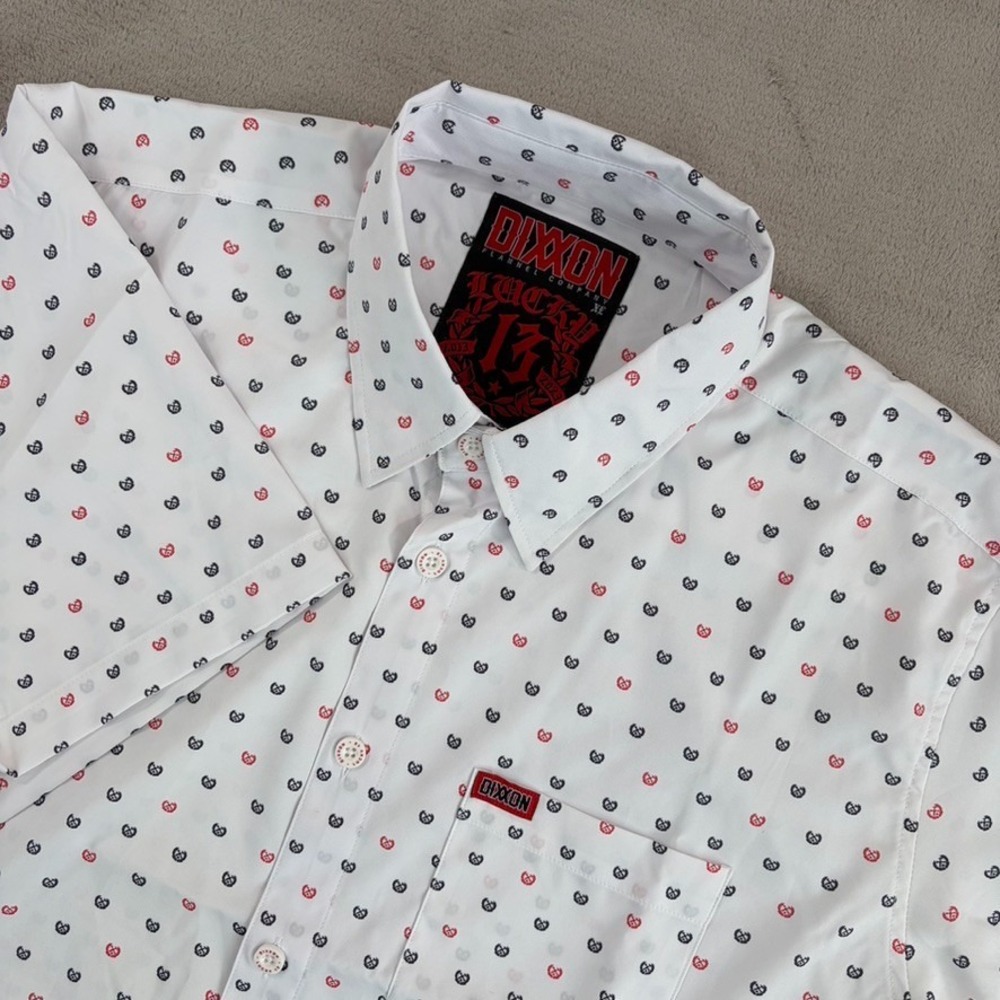 Dixxon LUCKY 13 White 10 Years Party Shirt in White Men XL Short Sleeve NWOT